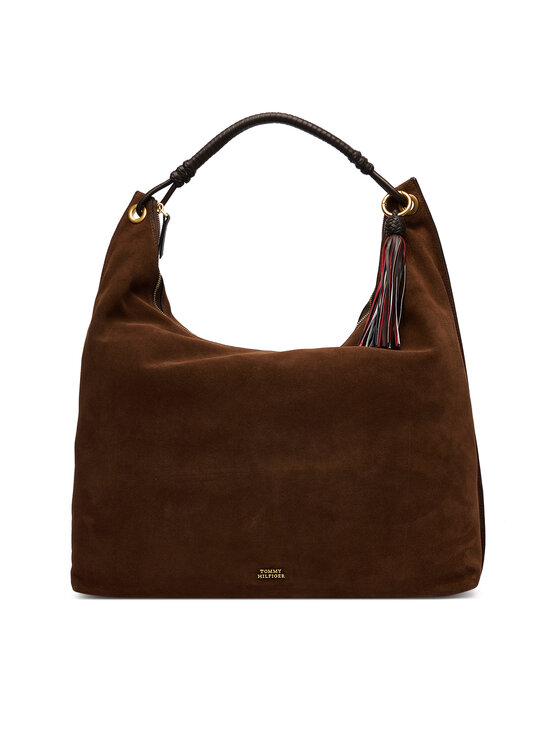 Tommy Hilfiger Tommy Hilfiger Handtasche Th Statement Leather Hobo Suede AW0AW18403 Braun