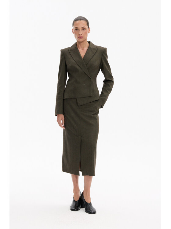 Deni Cler Milano Deni Cler Milano Spódnica ołówkowa W-DC-7055-F5-D4-49-1 Khaki Regular Fit