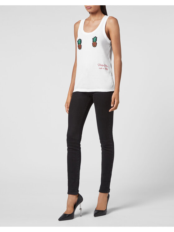 PHILIPP PLEIN PHILIPP PLEIN Tank top 30429 Biały Skin Tight Fit
