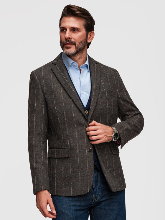 Ombre Ombre Marynarka M166 Szary ciemny Regular Fit