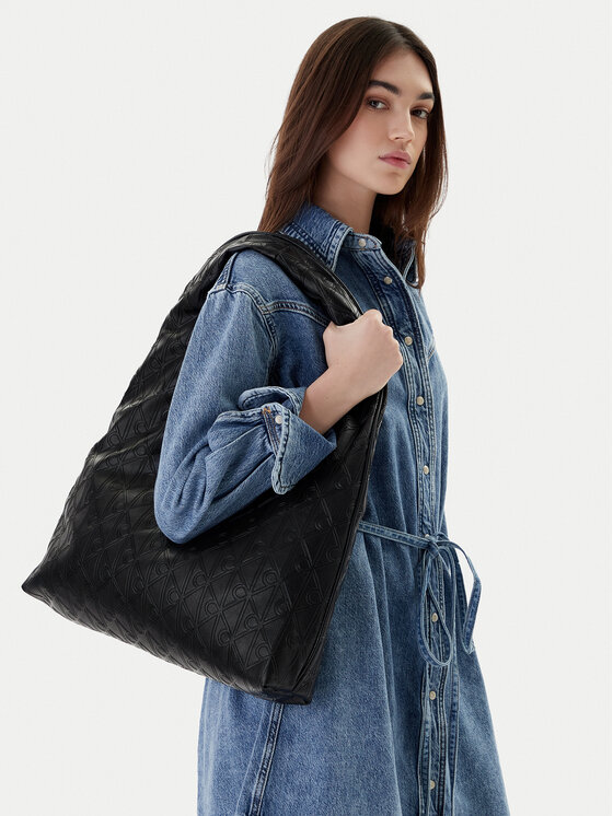 Calvin Klein Calvin Klein Geantă Emblem Aop Puffer Lg Shoulder Ba LV04F3199G Negru