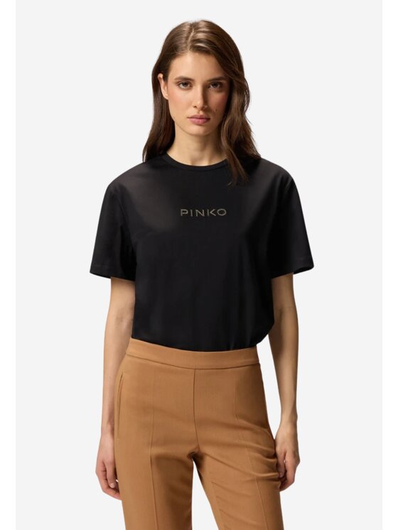 PINKO PINKO T-shirt Strepitoso t-shirt jersey logo strass Nero Regular Fit