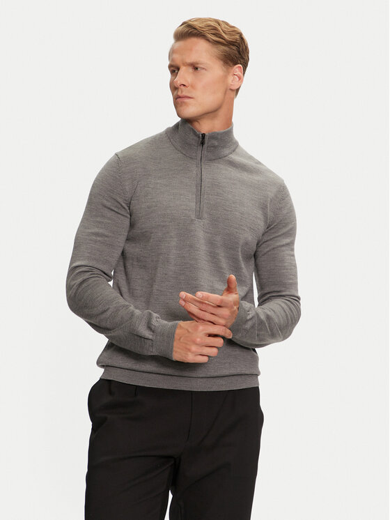 HUGO Hugo Pulover San Quirin-M 50474175 Gri Regular Fit