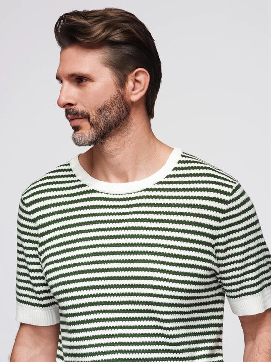 Ombre Ombre T-Shirt OM-TSCT-0255 Zielony Slim Fit