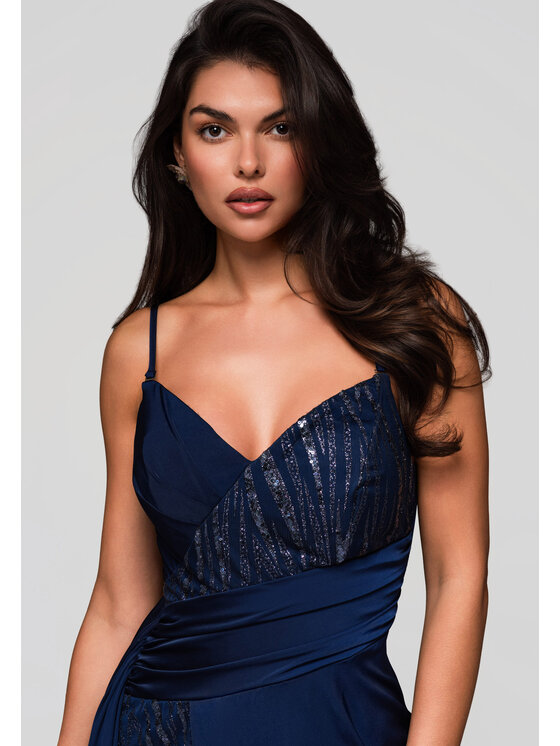 Ombre Ombre Sukienka wieczorowa LA-OM-DLR189 Granatowy Regular Fit