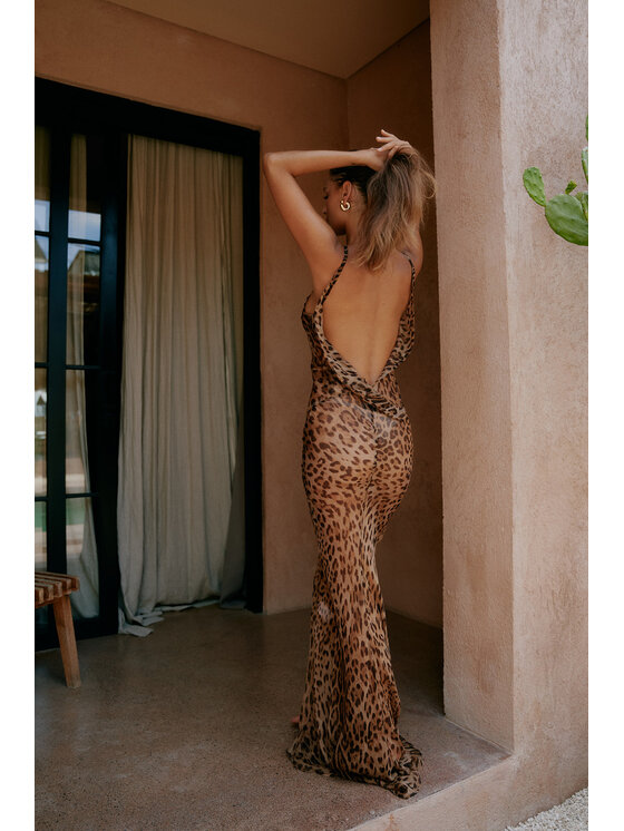 RÊVER DE MOI RÊVER DE MOI Sukienka codzienna CENIT WILD LEOPARD MAXI DRESS Beżowy Slim Fit