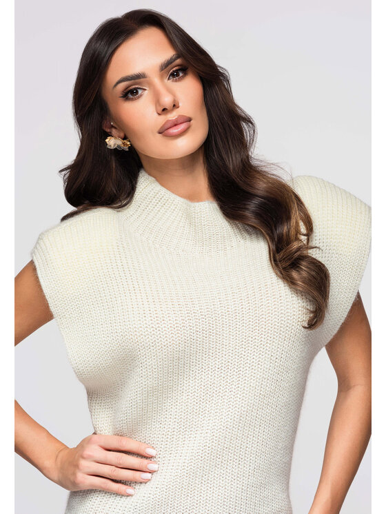 Ombre Ombre Sukienka dzianinowa LW-SWSW-0119 Écru Regular Fit