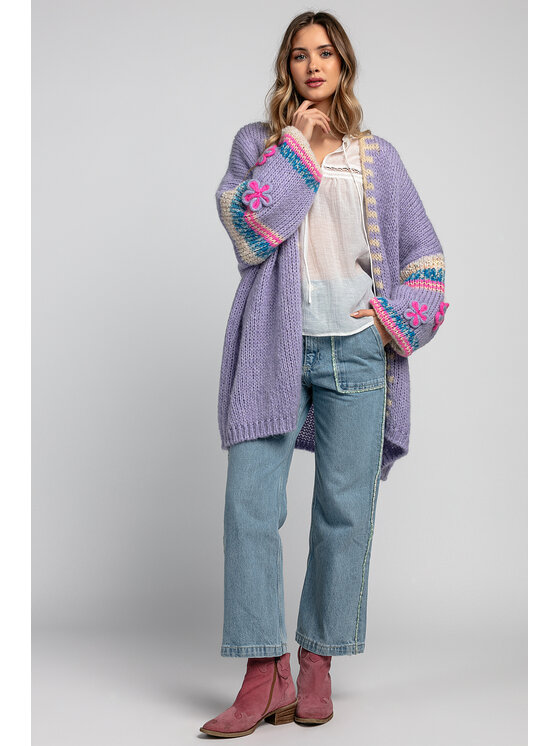 Fobya Fobya Kardigan F1990 Fioletowy Loose Fit