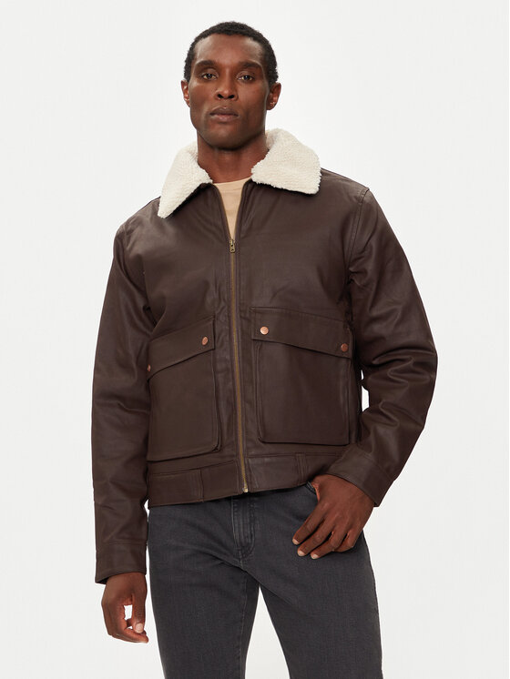 Wrangler Wrangler Яке от имитация на кожа Aviator 112357277 Кафяв Regular Fit