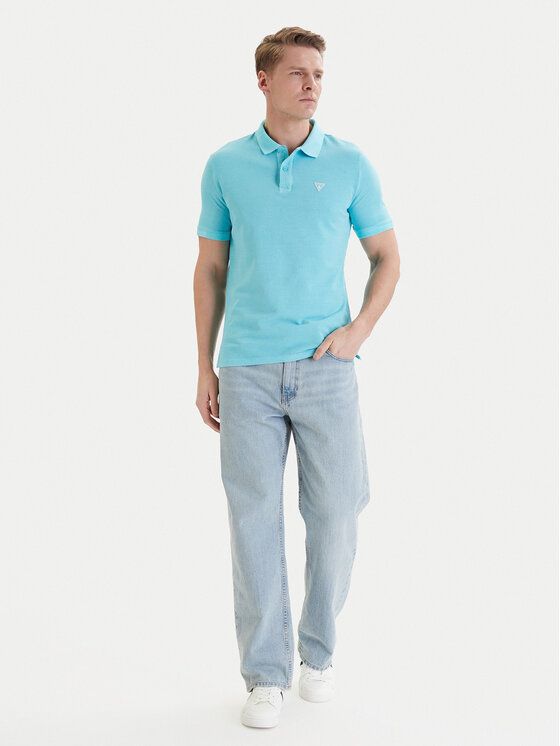 Guess Guess Polokošile F6GP03 K9WF1 Tyrkysová Slim Fit