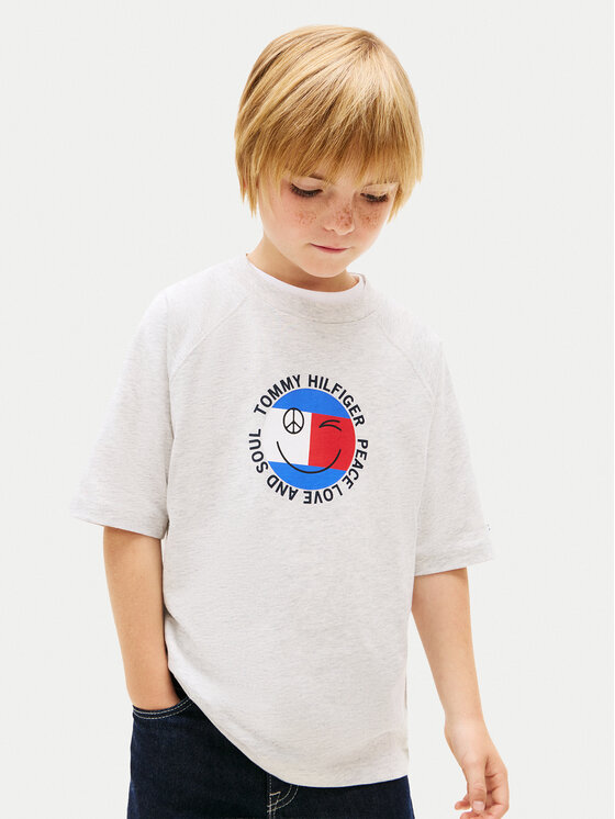 Tommy Hilfiger Tricou Smiley Flag KB0KB10269 Gri Regular Fit