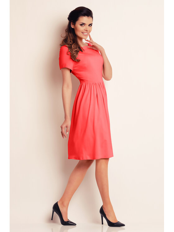 Awama Awama Sukienka letnia A141 Koralowy Basic Fit