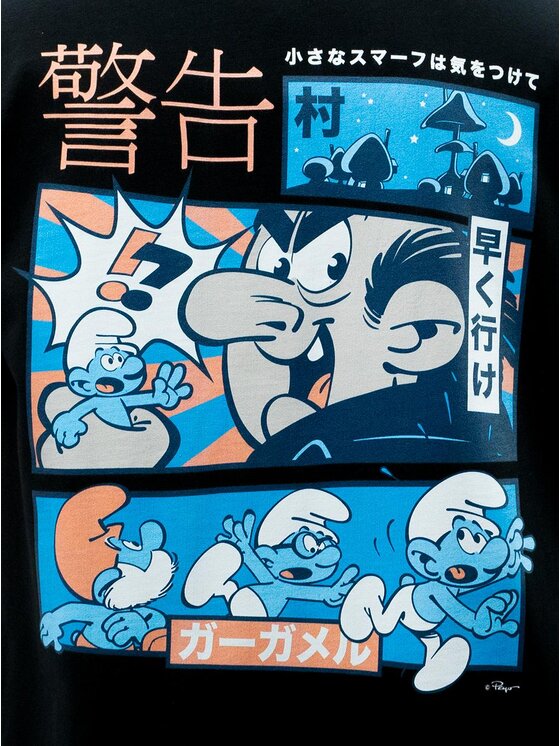 Smerfy Smerfy T-Shirt Koszulka Z Krótkim Rękawem Oversize Męska Czarna Smerfy Escape M Czarny Oversize