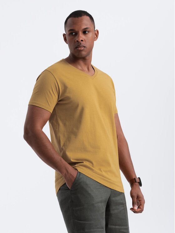 Ombre Ombre T-Shirt OM-TSBS-0145 Zlatá Regular Fit
