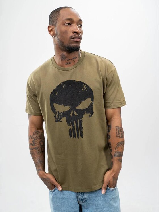 Marvel Marvel T-Shirt Koszulka Z Krótkim Rękawem Męska Oliwkowa Marvel Comics Punisher Crushed Logo S Khaki Regular Fit