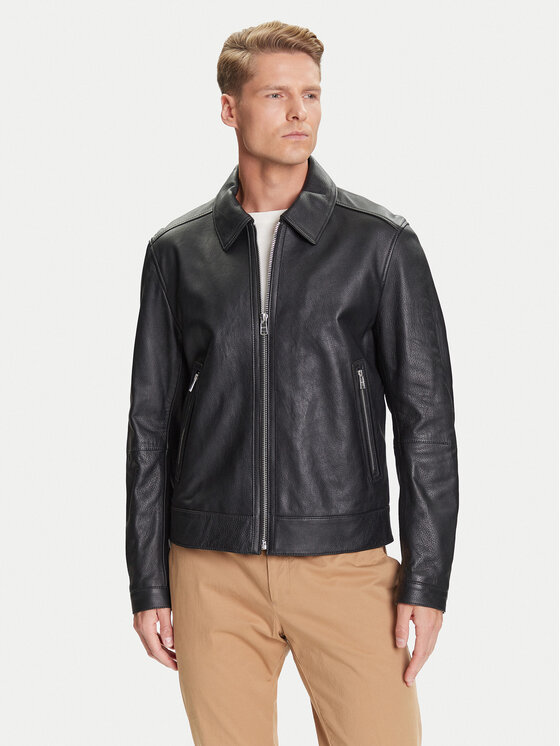 BOSS BOSS Kožená bunda H-Mapson4 50543214 Černá Regular Fit