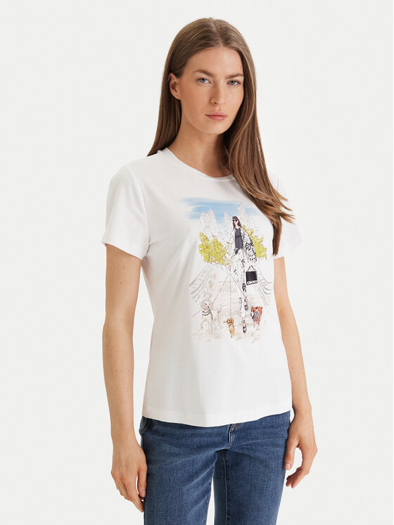 DKNY DKNY Póló Central Park Conversational P61M0WNA Fehér Regular Fit