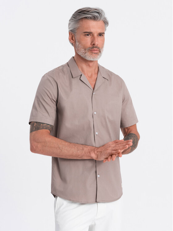 Ombre Ombre Koszula OM-SHSS-0168 Beżowy Regular Fit