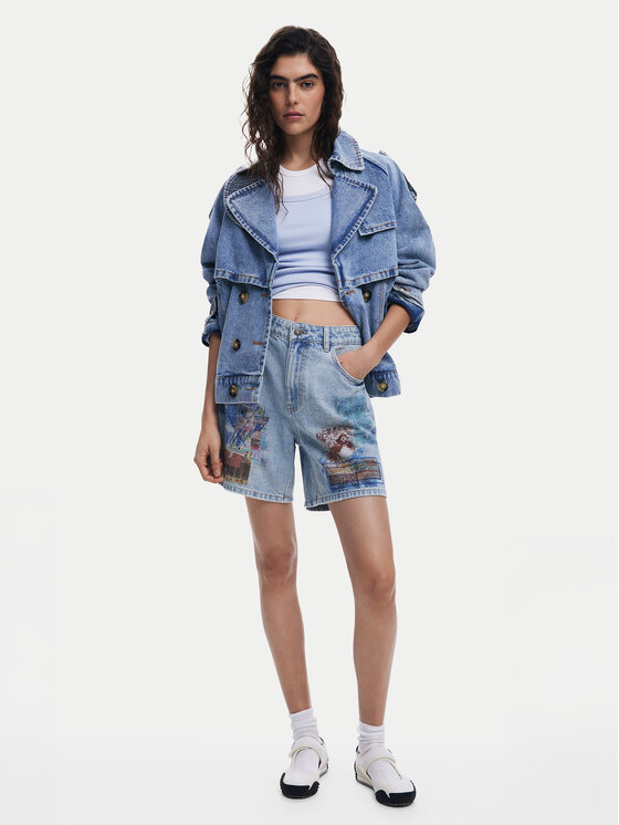 Desigual Desigual Szorty jeansowe Inidan 25SWDD24 Niebieski Straight Fit