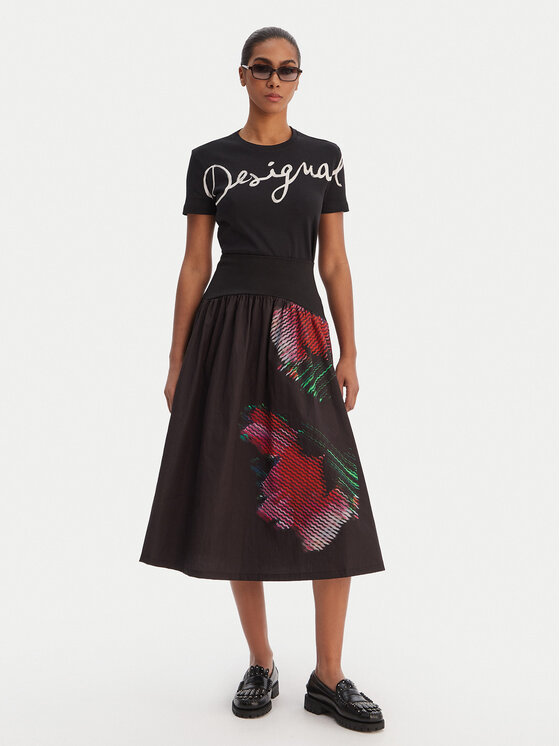 Desigual Desigual Spódnica midi 26SWFW02 Czarny Regular Fit