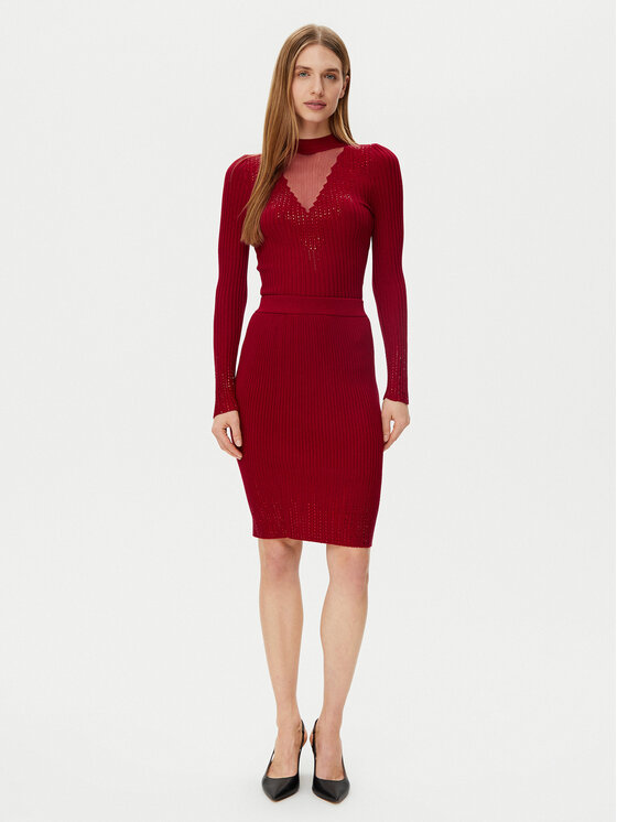 Guess Guess Fustă tip creion W5RD83 Z2Y50 Roșu Slim Fit