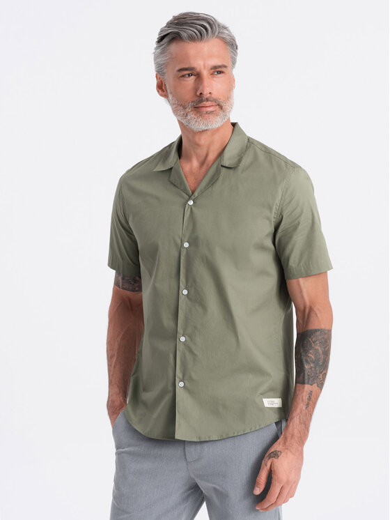 Ombre Ombre Košile OM-SHSS-0168 Khaki Regular Fit