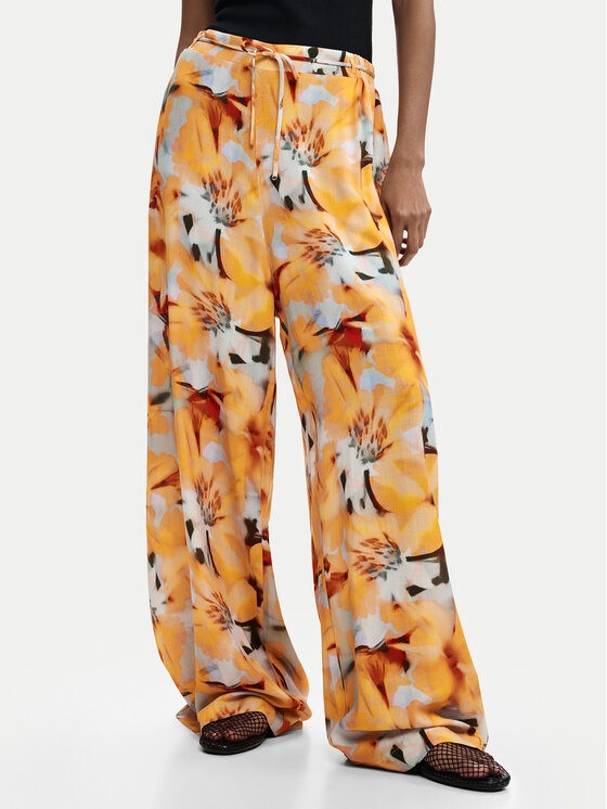 Desigual Desigual Kalhoty z materiálu Pant Preston 26SWPW38 Oranžová Relaxed Fit