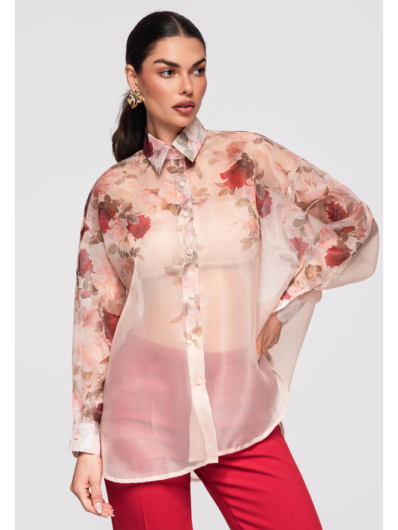Ombre Ombre Koszula OW-SH-E0028 Beżowy Oversize