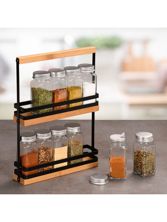 MIAhome MIAhome Pojemnik na przyprawy organizer i 10 szklanych pojemniczków 100 ml Bezbarwny
