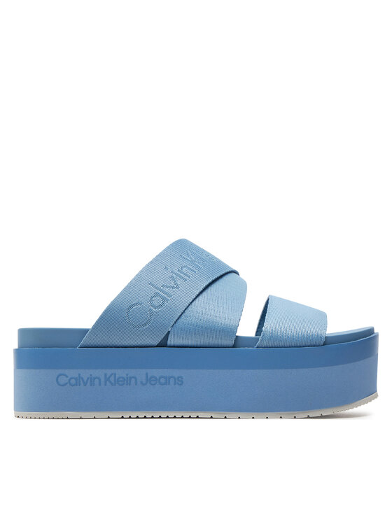 calvin klein jeans mules / sandales de bain flatform sandal webbing in mr yw0yw01361 bleu