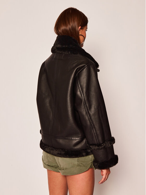 The Kooples The Kooples Műbőr dzseki Bounded Fake Fur FFOU19045S Fekete Regular Fit