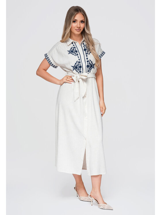 Ombre Ombre Sukienka letnia OW-DLR-E0012 Beżowy jasny Loose Fit