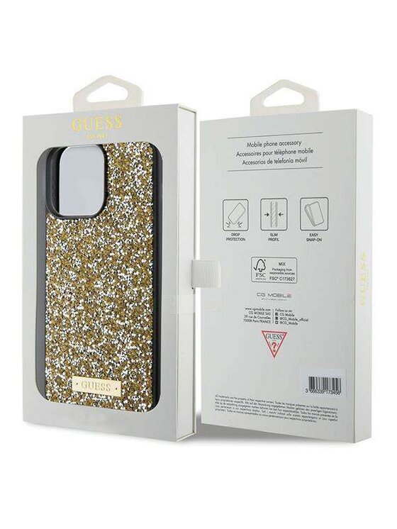 Guess Guess Etui na telefon Rhinestone Metal Logo Złoty