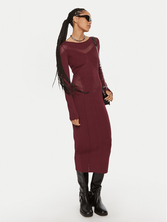 Patrizia Pepe Patrizia Pepe Džemper haljina 8A1348 K195 M511 Tamnocrvena Slim Fit