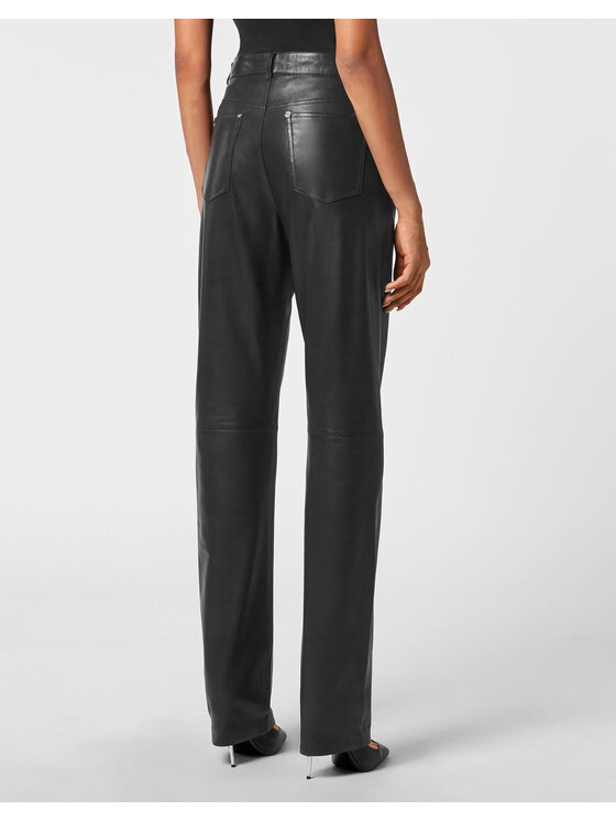 PHILIPP PLEIN PHILIPP PLEIN Spodnie skórzane 2637 Czarny Long Fit
