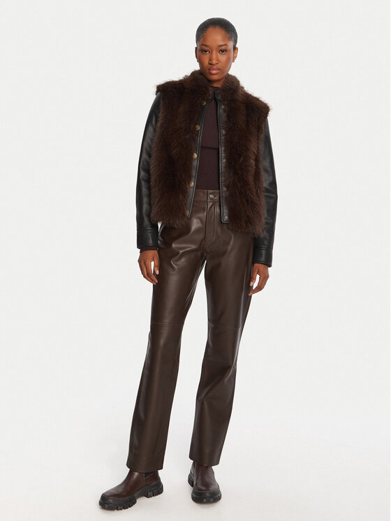 Marella Marella Pantaloni di pelle Doroty 2523436014 Marrone Straight Fit