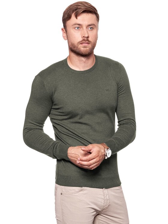 Wrangler Wrangler Sweter CREW KNIT Beżowy Regular Fit