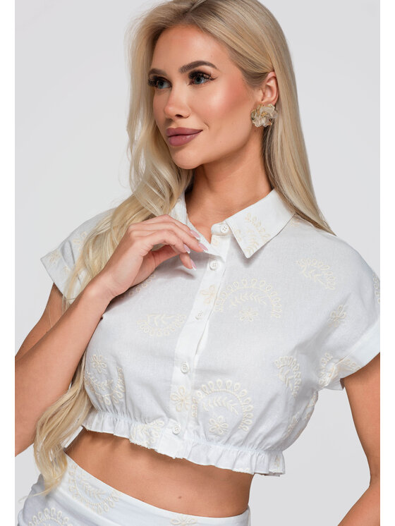 Ombre Ombre Koszula OW-SH-E0066 Biały Loose Fit
