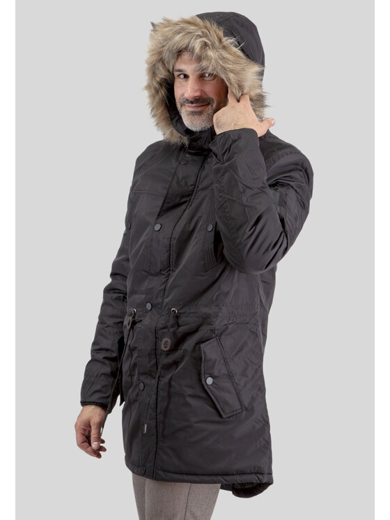 Perso Perso Zimní bunda typu parka z kapturem Černá Regular Fit