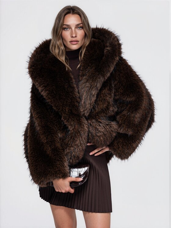 Ombre Ombre Futro OW-FR-E0001 Brązowy Oversize