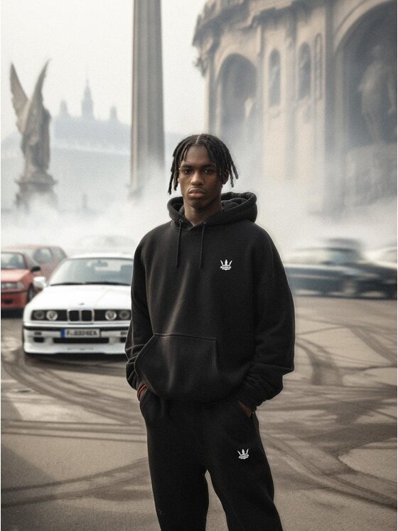 Jigga Wear Jigga Wear Bluza Bluza Z Kapturem Oversize Męska Czarna / Biała Jigga Wear Crown XL Czarny Oversize