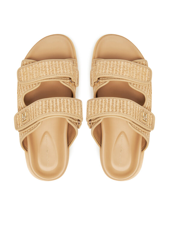 Tommy Hilfiger Tommy Hilfiger Şlapi Double Strap Raffia FW0FW08940 Bej