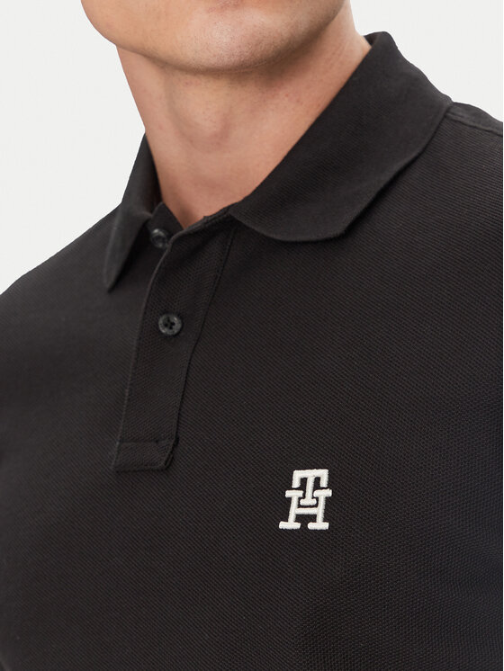 Tommy Hilfiger Tommy Hilfiger Тениска с яка и копчета MW0MW33167 Черен Regular Fit