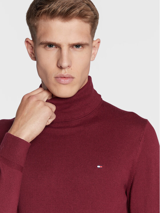 Tommy Hilfiger Tommy Hilfiger Bluză cu gât Pima MW0MW28048 Vișiniu Regular Fit