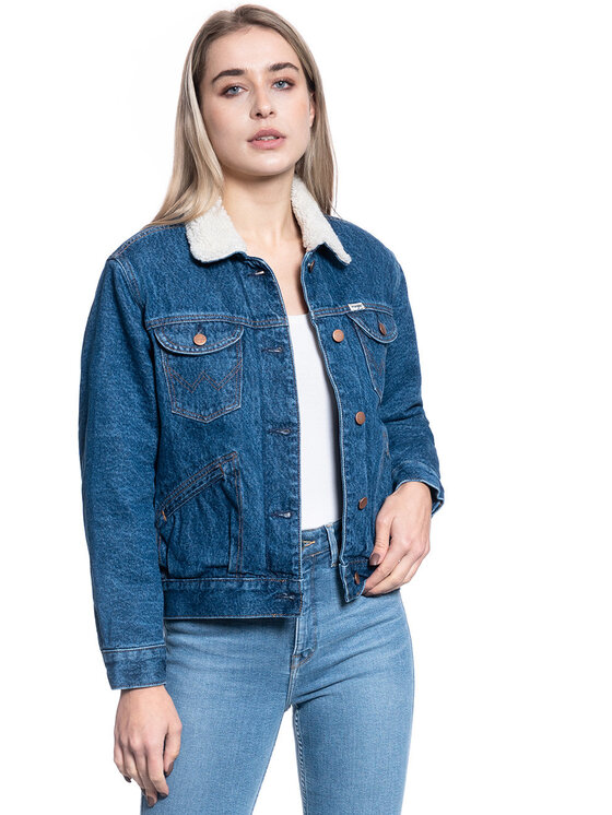 Wrangler Wrangler Kurtka damska SHERPA Niebieski Regular Fit