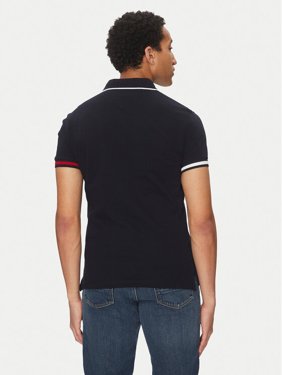 Tommy Hilfiger Tommy Hilfiger Pólóing Flag Cuff MW0MW38458 Sötétkék Slim Fit