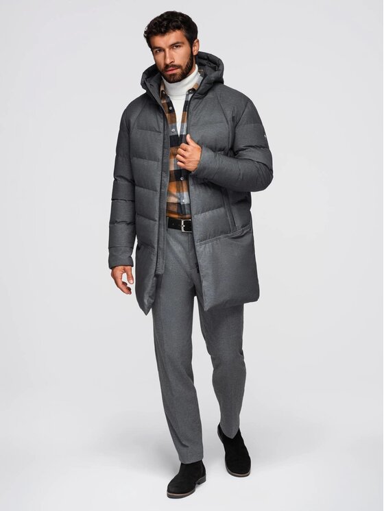 Ombre Ombre Kurtka zimowa OM-JALJ-0264 Szary Regular Fit