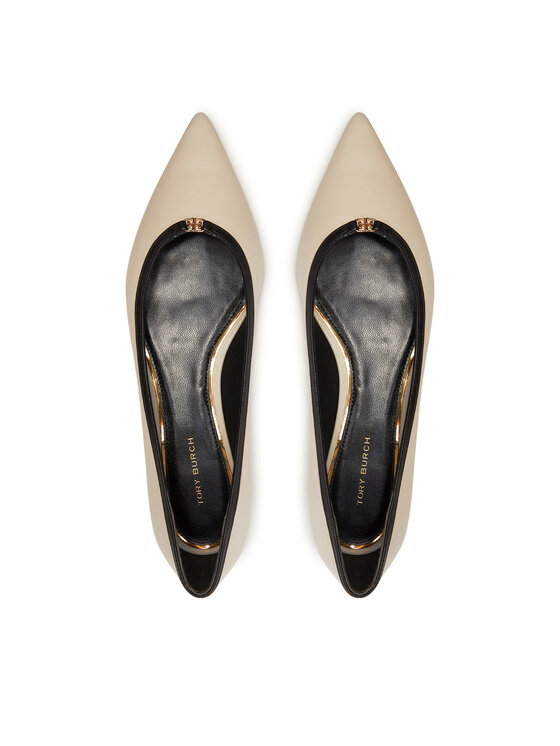 Tory Burch Tory Burch Ballerinas Double T Buckle Pointed 155739 Beige