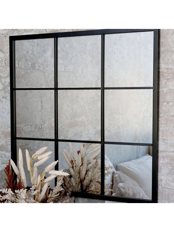 MIAhome MIAhome Lustro okno czarne ze szprosami 90x90 cm Czarny
