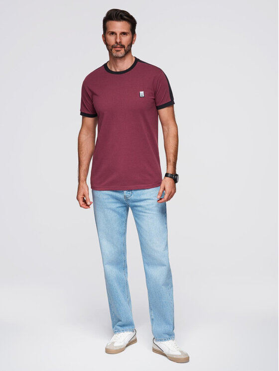 Ombre Ombre T-Shirt OM-TSCT-0115 Bordowy Regular Fit